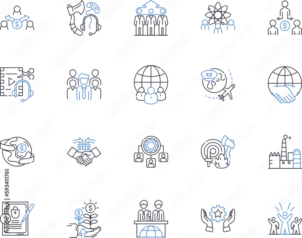 Blockchain management outline icons collection. Blockchain, Management, Cryptocurrency, Data, Security, Mining, Transactions vector and illustration concept set. Development, Network, Smart linear