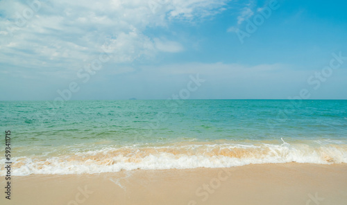 Beautiful Landscape summer panorama front view wide tropical sea beach white sand clean and blue sky background calm Nature ocean Beautiful wave water travel at Sai Kaew Beach thailand Chonburi
