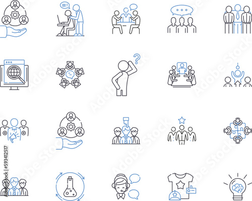 Company outline icons collection. Firm, Corporation, Conglomerate, Enterprise, Business, Organization, Entity vector and illustration concept set. Firm, Entity, Group linear signs