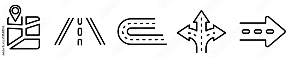 Conjunto de iconos de calle. Mapa de cuidad, carretera, vía, desvío. Ilustración vectorial Conjunto de iconos de calle. Mapa de cuidad, carretera, vía, desvío. Ilustración vectorial