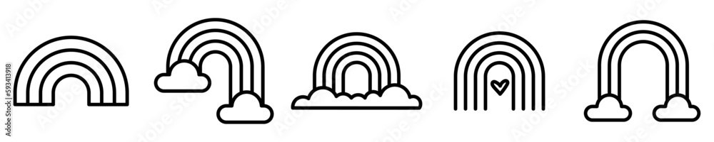 Conjunto de iconos de arcoíris de diferentes estilos. Ilustración vectorial
