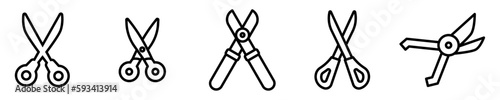 Conjunto de iconos de tijera. Concepto de herramienta para cortar. Tijera podadora. Ilustración vectorial