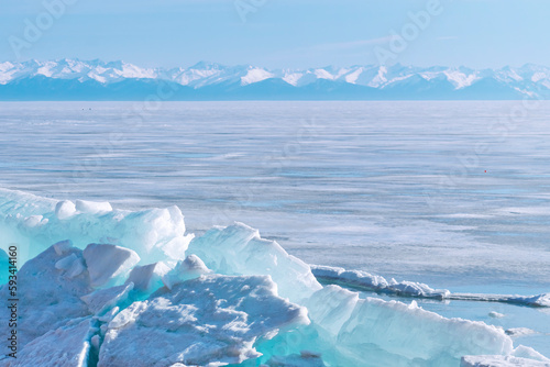 Lake Baikal near Listvyanka village. Winter landscape