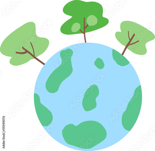 Blue earth with trees icon. Environment and nature concept. Vector illustration