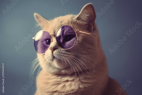 Funny cute cat in sunglasses with happy emotion. AI generated, human enhanced © top images