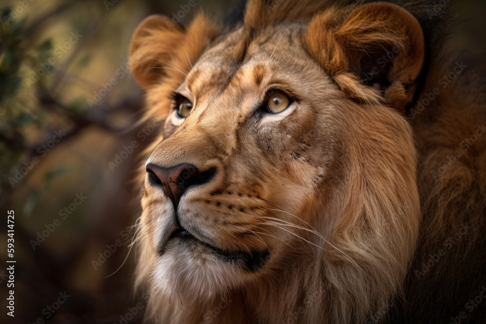 Beautiful lion in nature. The king of beasts concept. AI generated, human enhanced Beautiful lion in nature. The king of beasts concept. AI generated, human enhanced