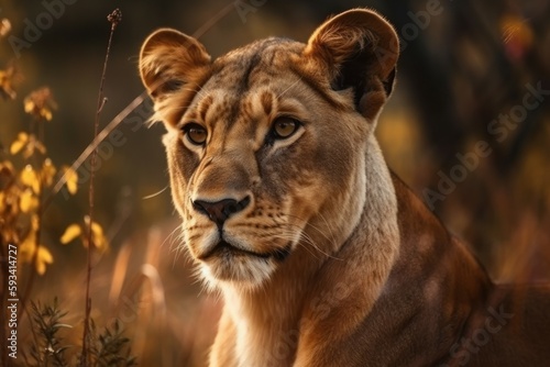 Beautiful lioness in nature in a natural habitat. AI generated, human enhanced