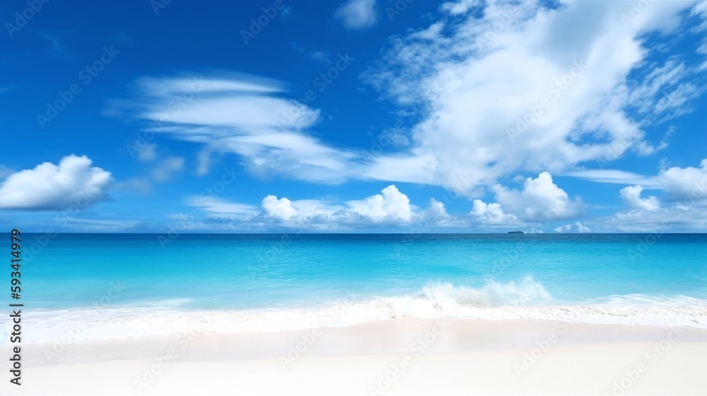 白い砂浜と青い海と空のイメージ　Generative AI