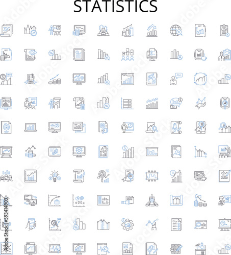 Statistics outline icons collection. statistics, analysis, data, probability, sampling, synthesis, mean vector illustration set. variable,regression,correlation linear signs