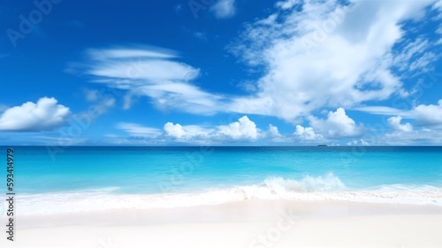 白い砂浜と青い海と空のイメージ Generative AI