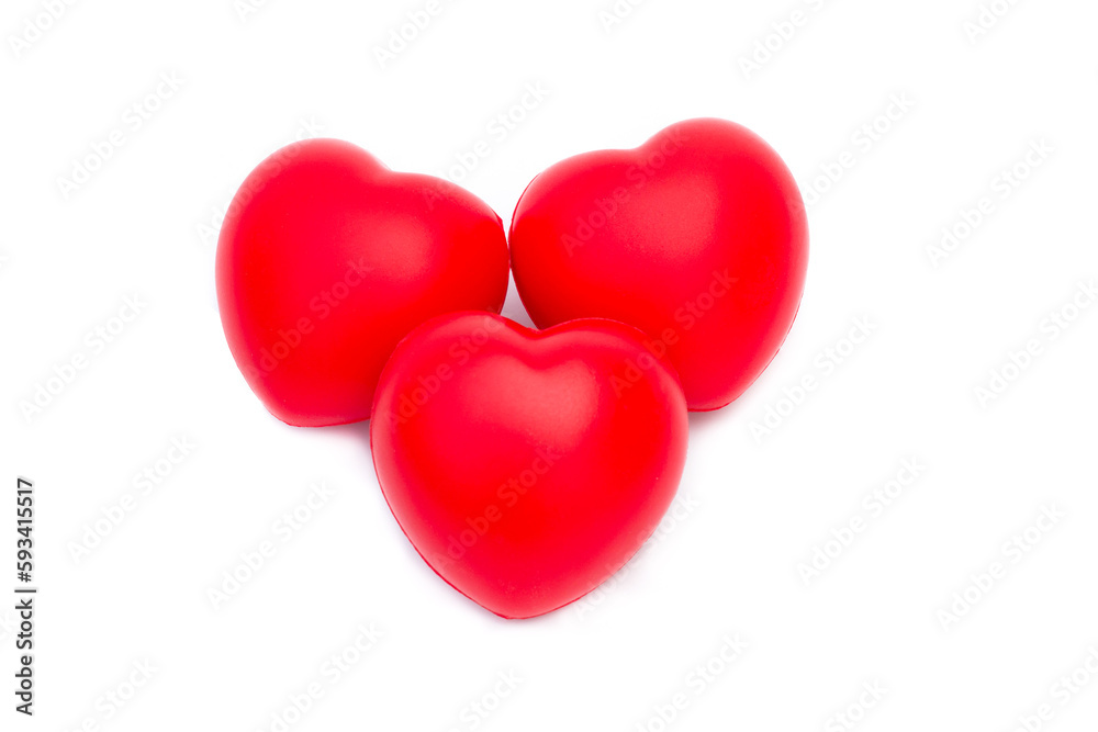 3 red hearts isolated white background
