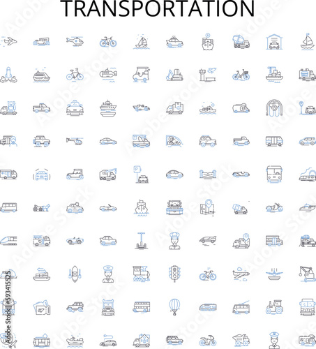 Transportation outline icons collection. Train, Bus, Plane, Taxi, Ferry, Boat, Automobile vector illustration set. Motorcycle, Scooter, Bicycle linear signs