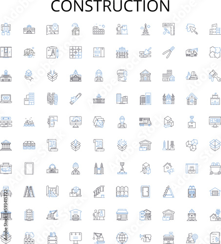 Construction outline icons collection. Build, erect, construct, assemble, constructible, fabricate, engineer vector illustration set. craft, develop, constructivism linear signs