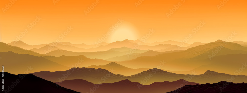 The sun rises over mountains at sunrise. Generative Ai.