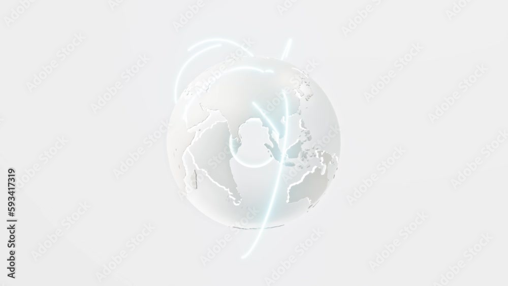 Earth globe white translucent on white background. Growing Network Over The Earth Animation Seamless Loop and Green Screen. Location point marker of shipment or Network concept. 3D Render.