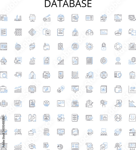 Database outline icons collection. Database, DBMS, RDBMS, SQL, Oracle, MongoDB, Cloud vector illustration set. Table, Index, Query linear signs