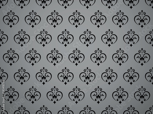 Wallpaper in the style of Baroque. Seamless vector background. Black and gray floral ornament. Graphic pattern for fabric, wallpaper, packaging. Ornate Damask flower ornament