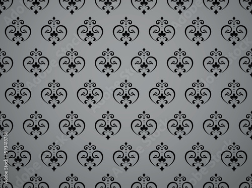 Wallpaper in the style of Baroque. Seamless vector background. Black and gray floral ornament. Graphic pattern for fabric, wallpaper, packaging. Ornate Damask flower ornament