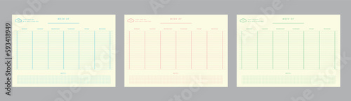 set of Week of memo planner. template vector. Vector illustration. List.