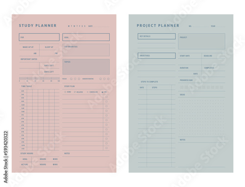 Project study Planner. Business organizer page. Paper sheet. Realistic vector illustration.