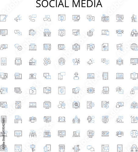 Social media outline icons collection. Social, Media, Networking, Platform, Advertising, Sharing, Digital vector illustration set. Online, Connecting, Engaging linear signs
