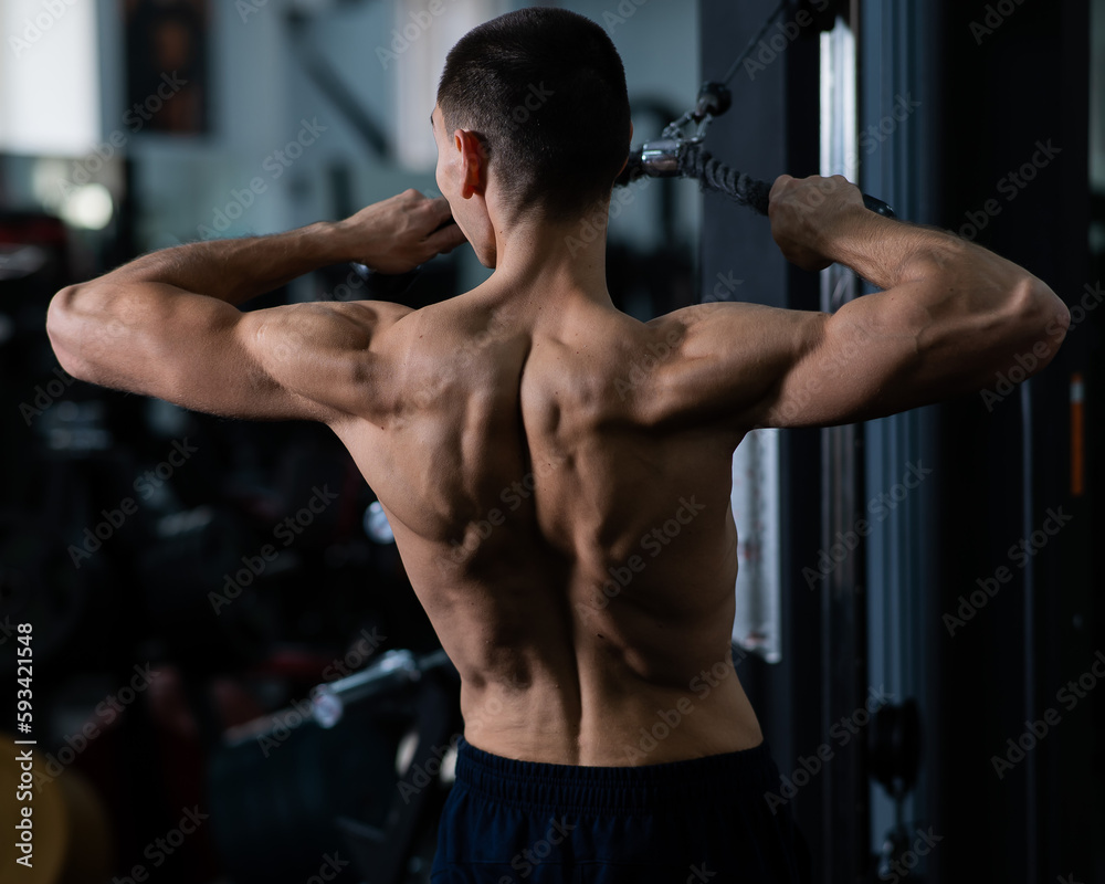 Man Thrust of the upper block to the chest in the gym.