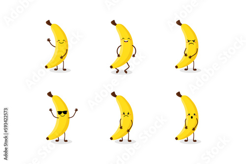Banana cute fruit kawaii vector character colection