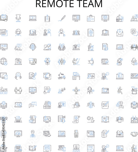 Remote team outline icons collection. Remote, Team, Digital, Workforce, Networked, Contractors, Connected vector illustration set. Offsite, Telecommuting, Distributed linear signs