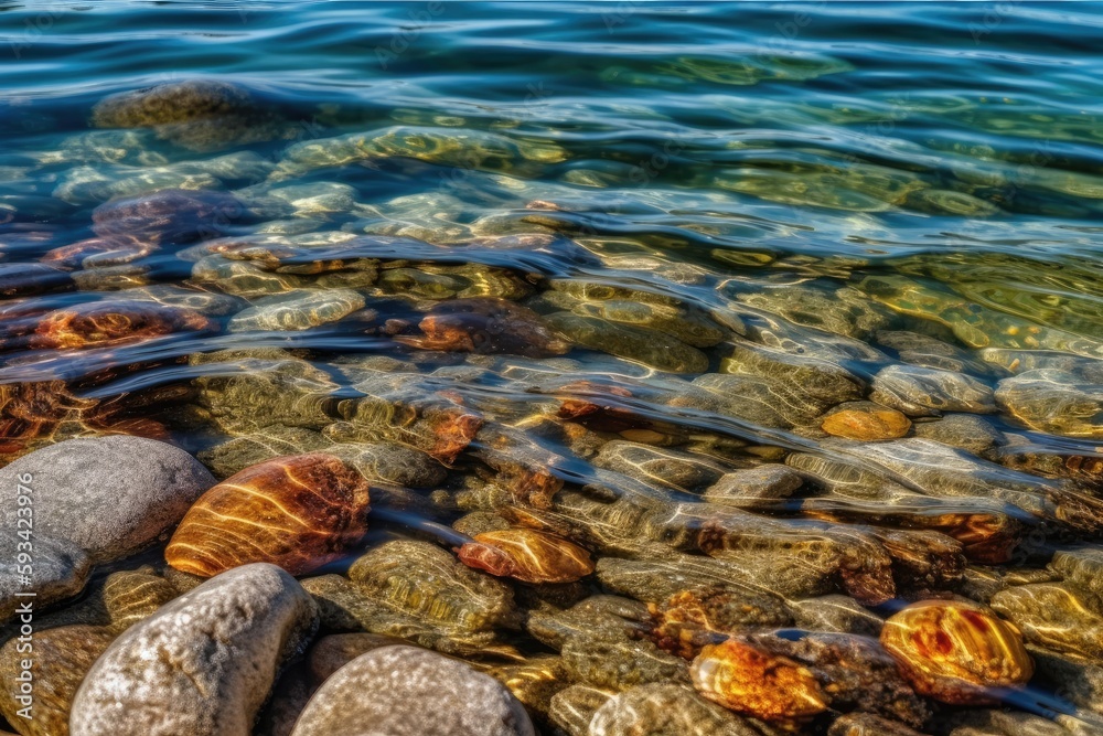 rocks and water in a serene body of water. Generative AI