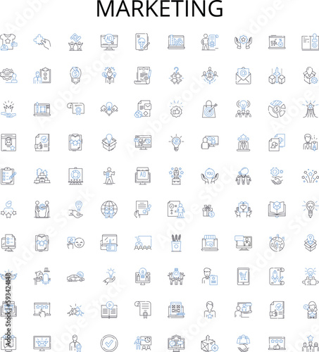 Marketing outline icons collection. Advertising, Promotion, Branding, Campaigns, Publicity, Consumers, Sales vector illustration set. Social, Digital, Media linear signs