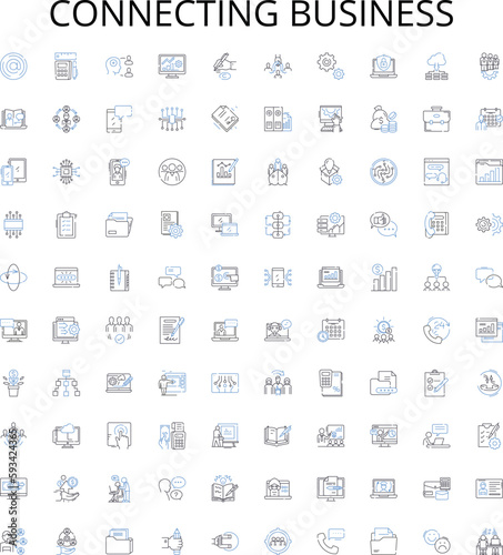 Connecting business outline icons collection. Networking, Linking, Uniting, Joining, Messaging, Connecting, Collaborating vector illustration set. Partnering, Linking-up, Relating linear signs
