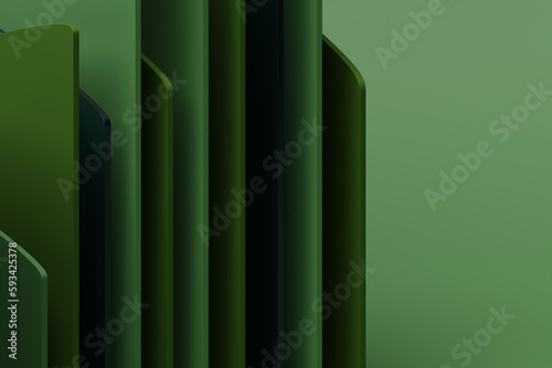 3d illustration of    green wall stripes . Geometry  background  pattern