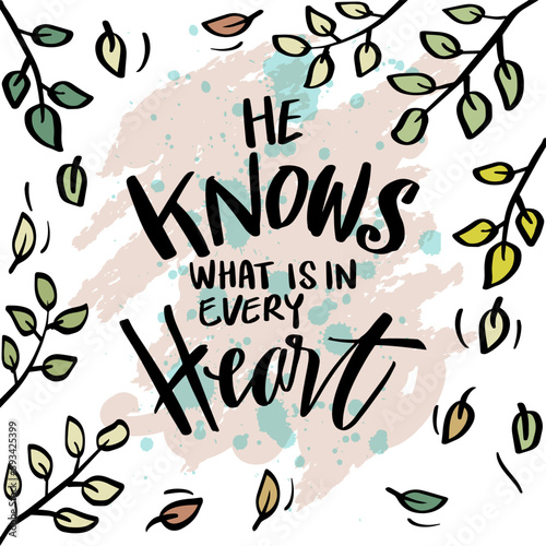 He knows what is in every heart, hand lettering. Islamic quotes.