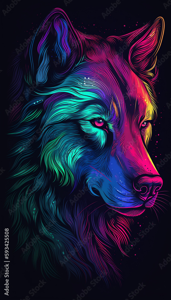 A colorful Wolf in bright hues