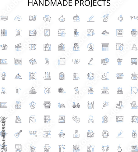Handmade projects outline icons collection. handmade, project, DIY, crafting, creativity, design, tool vector illustration set. material, texture, color linear signs