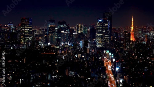 Wallpaper Mural TOKYO - OCT 3rd, 2022: Aerial view of Tokyo Tower from Shibuya, Tokyo, Japan at night Torontodigital.ca