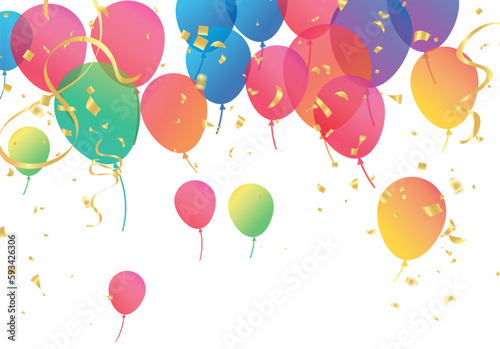 Lettering Happy Birthday To You white background. Holiday decorations with balloons  pennants and confetti. Greeting card can be used for congratulation  posters and banners.