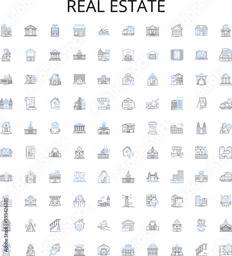 Real estate outline icons collection. Realty, Property, Broker, Studio, Condo, Mansion, Investment vector illustration set. Lease, Residence, Home linear signs