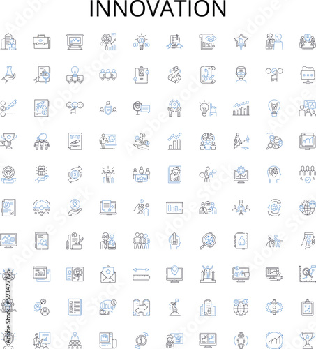 Innovation outline icons collection. Innovate, Creativity, Advancement, Novelty, Improvement, Invention, Modernization vector illustration set. Transformation, Progress, Origination linear signs