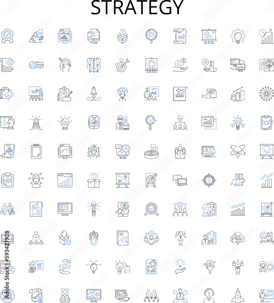 Strategy outline icons collection. Scheme, Plan, Method, Design, Policy, Idea, Concept vector illustration set. Procedure, Process, Game linear signs Strategy outline icons collection. Scheme, Plan, Method, Design, Policy, Idea, Concept vector illustration set. Procedure, Process, Game linear signs