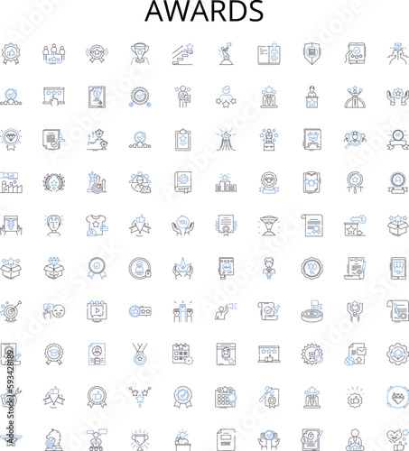 Awards outline icons collection. Awards, accolades, honors, prizes, recognitions, accolades, laurels vector illustration set. rewards, distinctions, tributes linear signs
