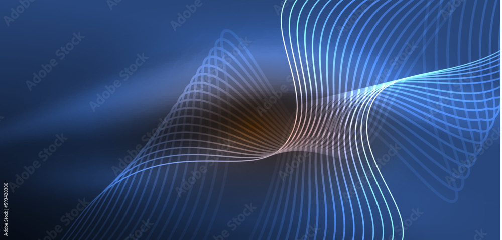 Shiny glowing neon wave. Neon light or laser show, electric impulse, power lines, techno quantum energy impulse, magic glowing dynamic lines Shiny glowing neon wave. Neon light or laser show, electric impulse, power lines, techno quantum energy impulse, magic glowing dynamic lines
