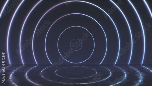 Abstract background with animated energy circles. Abstract futuristic with water effect. Seamless loop animation. 3d rendering backdrops