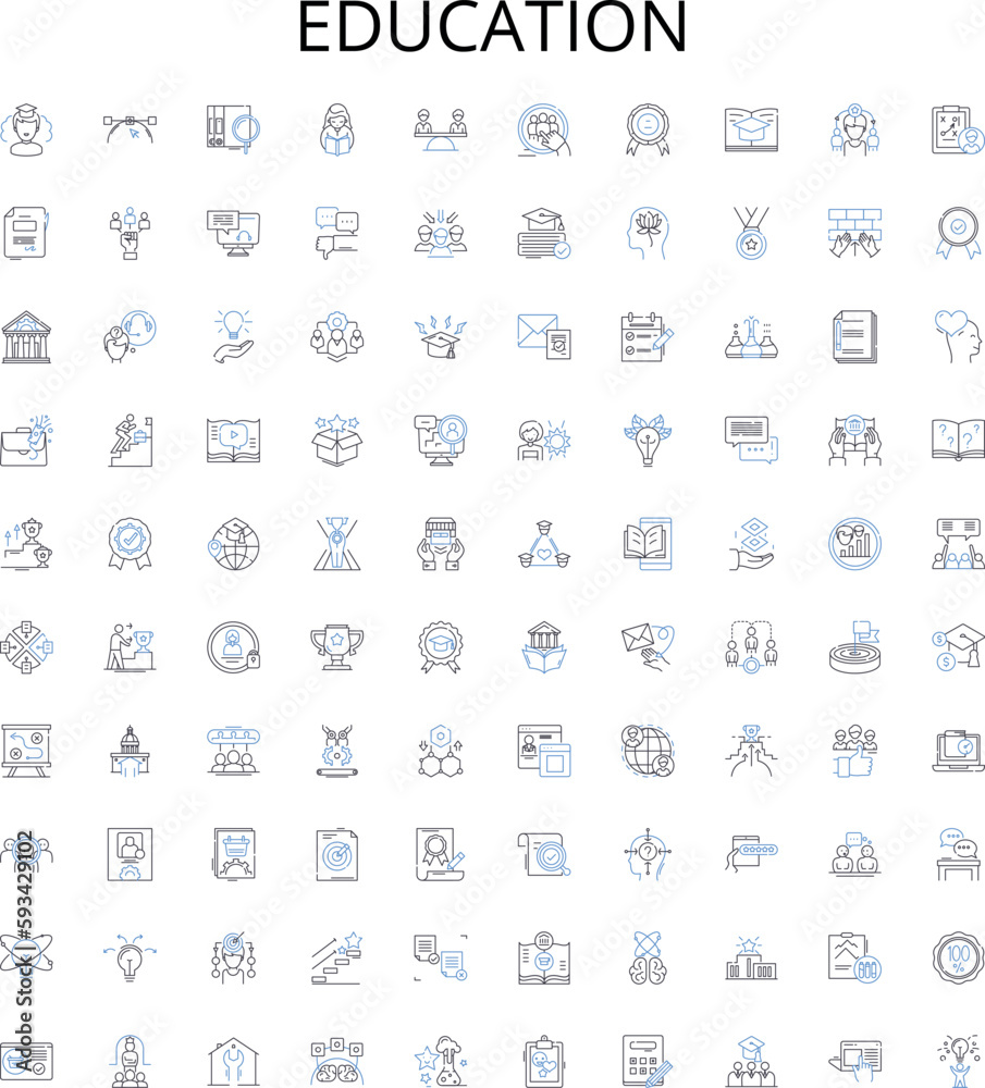 Education outline icons collection. learning, knowledge, enlightenment, instructing, teaching, curricula, textbooks vector illustration set. textbooks,studying, examination linear signs