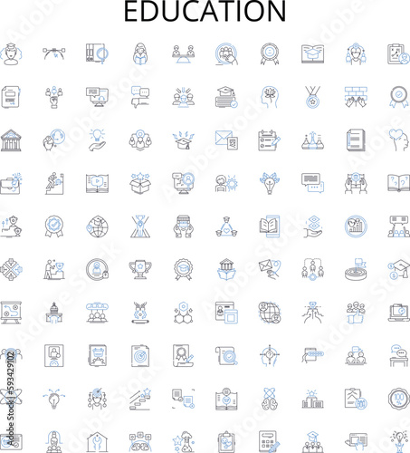 Education outline icons collection. learning, knowledge, enlightenment, instructing, teaching, curricula, textbooks vector illustration set. textbooks,studying, examination linear signs