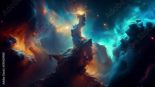 Space and glowing nebula background. Motion.