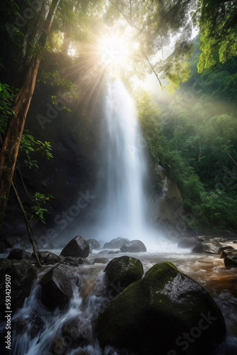 waterfall in the forest with light exposure © Tebha Workspace