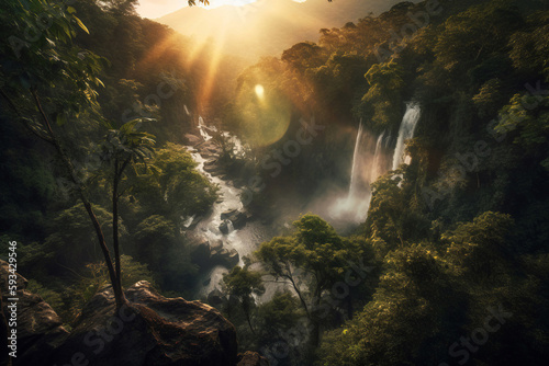 waterfall in the forest with light exposure © Tebha Workspace