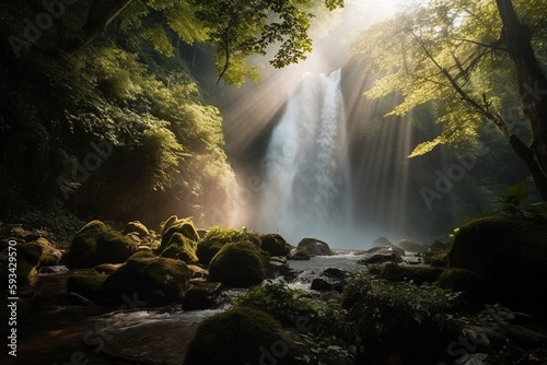 waterfall in the forest with light exposure