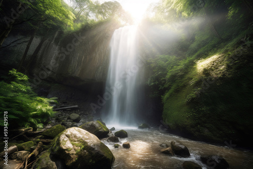 waterfall in the forest with light exposure